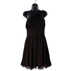 Bill Levkoff Black One-Shoulder Pleated Chiffon Cocktail Dress Size 12